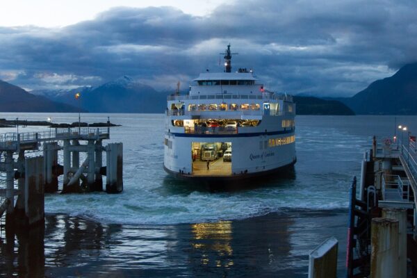 Ferry boat leaving the harbour during the night